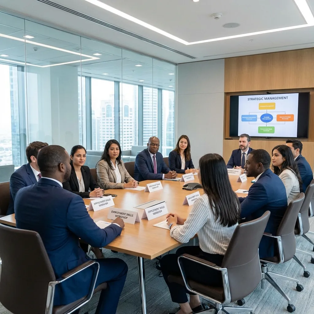 Students and staff in a meeting at Blue Ocean